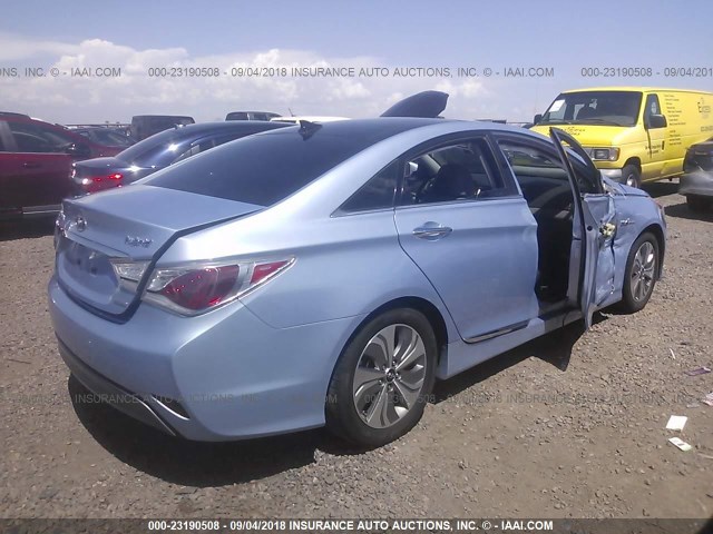 KMHEC4A49DA075572 - 2013 HYUNDAI SONATA HYBRID BLUE photo 4