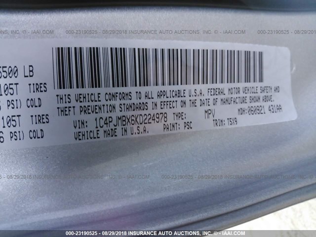 1C4PJMBX6KD224978 - 2019 JEEP CHEROKEE TRAILHAWK SILVER photo 9