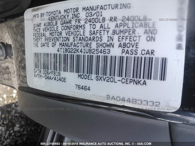 4T1BG22K41U825463 - 2001 TOYOTA CAMRY CE/LE/XLE 灰色 照片 9