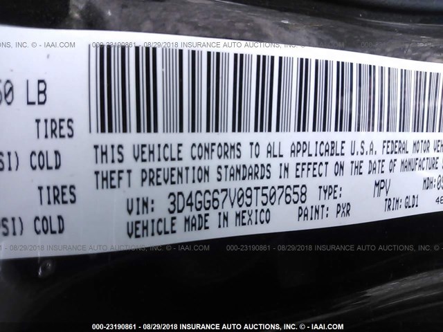 3D4GG67V09T507658 - 2009 DODGE JOURNEY R/T BLACK photo 9