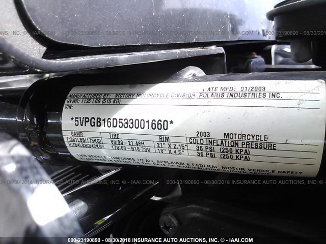 5VPGB16D533001660 - 2003 VICTORY MOTORCYCLES VEGAS Қара фото 10