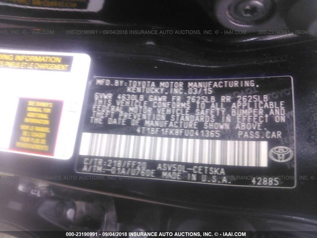 4T1BF1FK8FU041365 - 2015 TOYOTA CAMRY LE/XLE/SE/XSE 黑色 照片 9