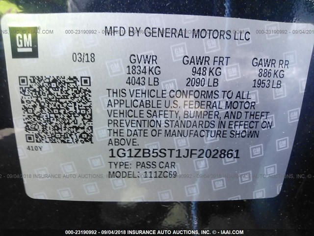 1G1ZB5ST1JF202861 - 2018 CHEVROLET MALIBU LS 深蓝色 照片 9