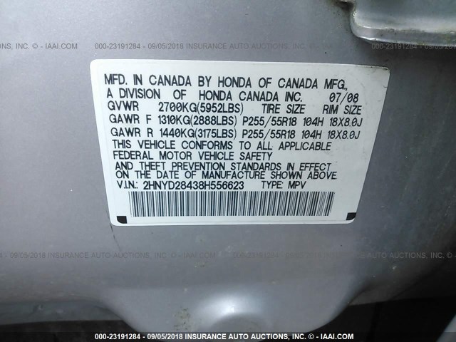 2HNYD28438H556623 - 2008 ACURA MDX TECHNOLOGY SILVER photo 9