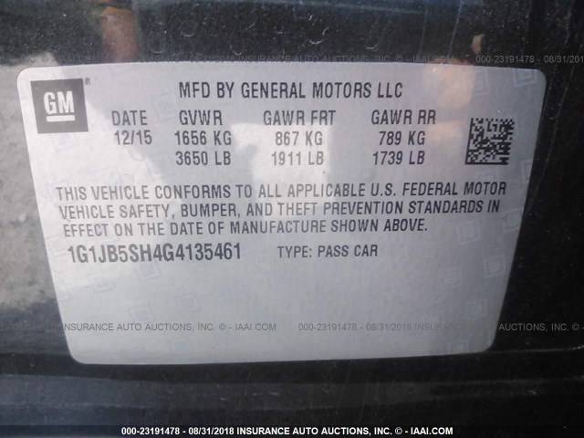 1G1JB5SH4G4135461 - 2016 CHEVROLET SONIC LS 灰色 照片 9