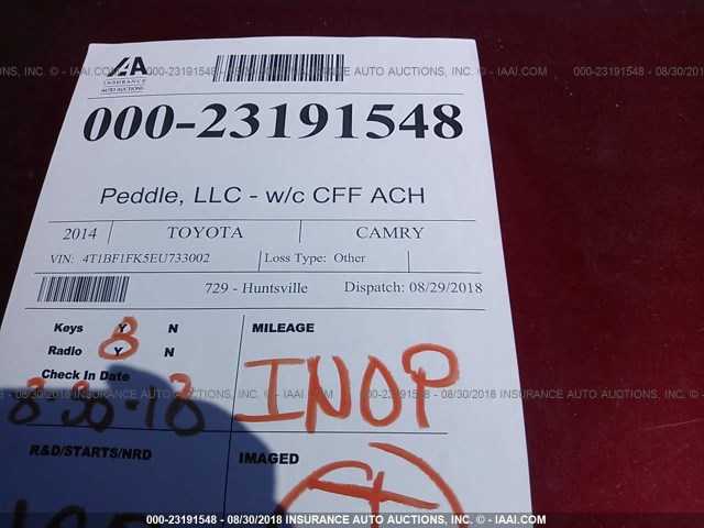 4T1BF1FK5EU733002 - 2014 TOYOTA CAMRY L/SE/LE/XLE 红色 照片 7