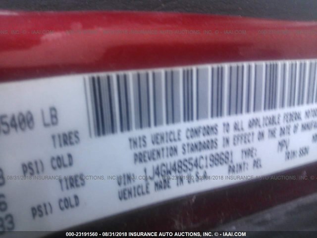 1J4GW48S54C198681 - 2004 JEEP GRAND CHEROKEE LAREDO/COLUMBIA/FREEDOM 红色 照片 9