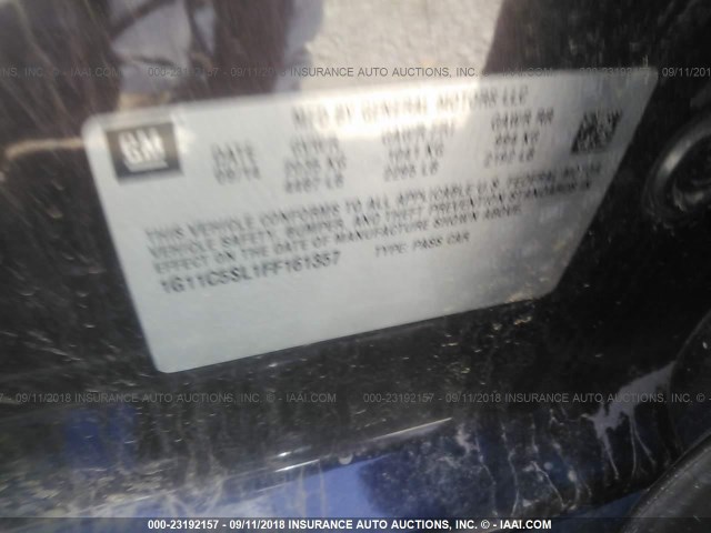 1G11C5SL1FF161357 - 2015 CHEVROLET MALIBU 1LT BURGUNDY photo 9