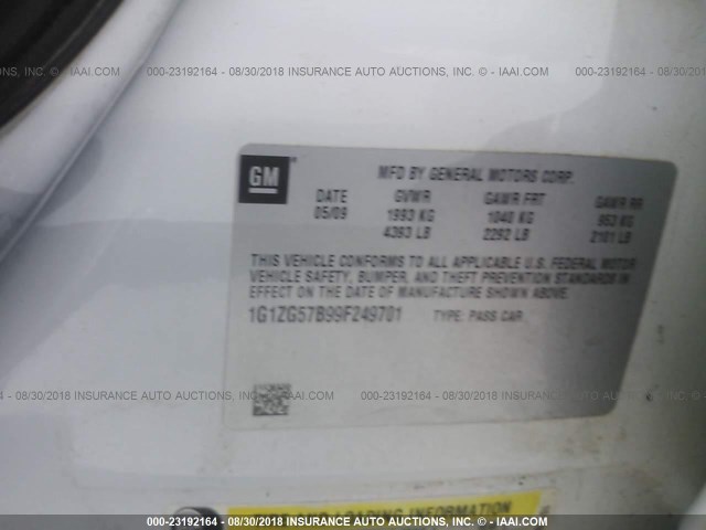 1G1ZG57B99F249701 - 2009 CHEVROLET MALIBU LS Ağ foto 9