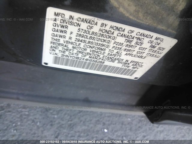 2HNYD182X4H558288 - 2004 ACURA MDX GRAY photo 9