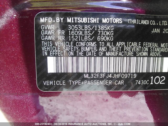 ML32F3FJ4JHF09719 - 2018 MITSUBISHI MIRAGE G4 ES Бордовый фото 9