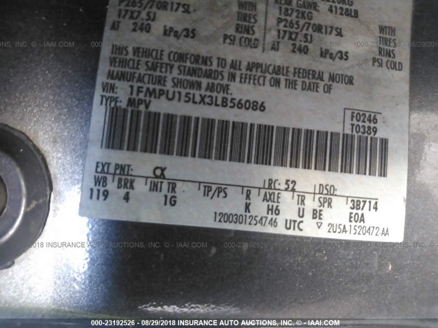 1FMPU15LX3LB56086 - 2003 FORD EXPEDITION XLT GRAY photo 9