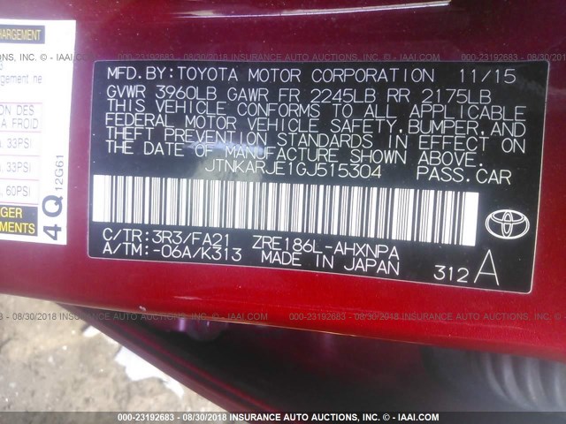 JTNKARJE1GJ515304 - 2016 TOYOTA SCION IM RED photo 9