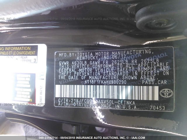 4T1BF1FK4HU800290 - 2017 TOYOTA CAMRY LE/XLE/SE/XSE BLACK photo 9