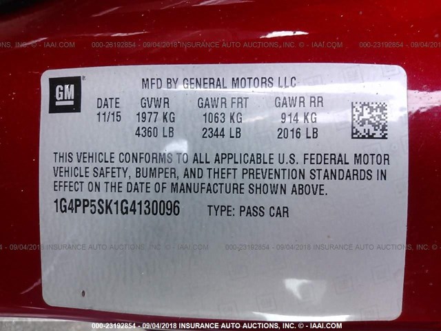 1G4PP5SK1G4130096 - 2016 BUICK VERANO RED photo 9