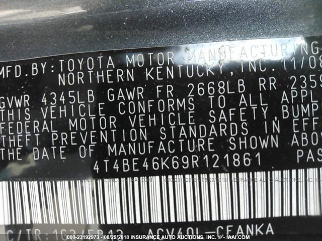 4T4BE46K69R121861 - 2009 TOYOTA CAMRY SE/LE/XLE 灰色 照片 9