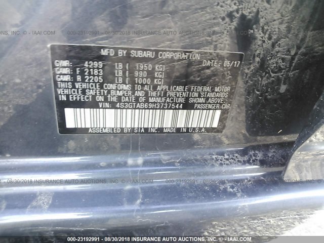 4S3GTAB69H3737544 - 2017 SUBARU IMPREZA PREMIUM GRAY photo 9