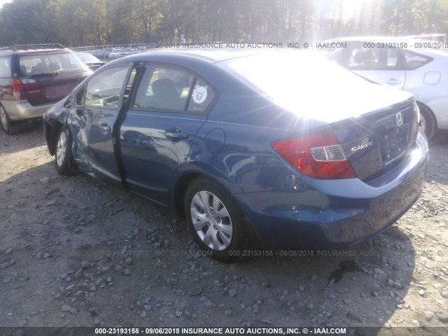 2HGFB2F5XCH585738 - 2012 HONDA CIVIC LX BLUE photo 3