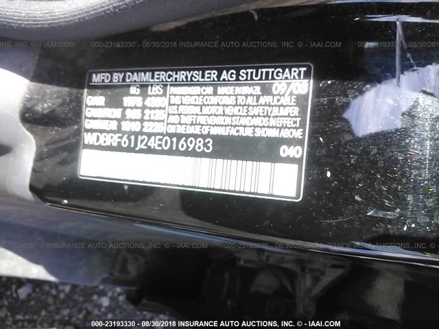 WDBRF61J24E016983 - 2004 MERCEDES-BENZ C 240 BLACK photo 9