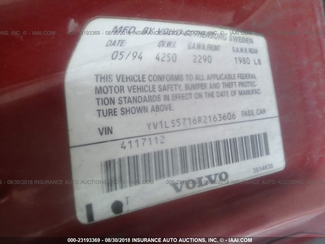 YV1LS5716R2163606 - 1994 VOLVO 850 RED photo 9