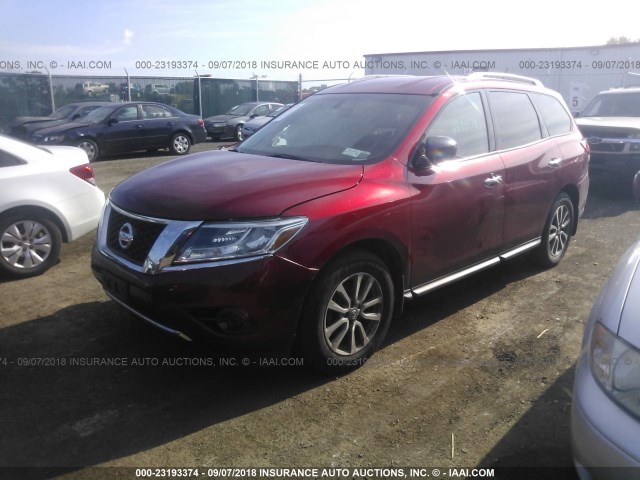5N1AR2MM0EC686285 - 2014 NISSAN PATHFINDER S/SV/SL/PLATINUM RED photo 2