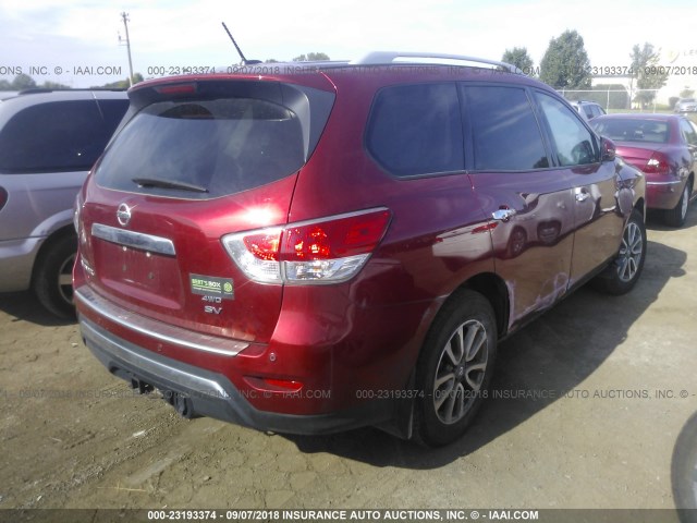 5N1AR2MM0EC686285 - 2014 NISSAN PATHFINDER S/SV/SL/PLATINUM RED photo 4
