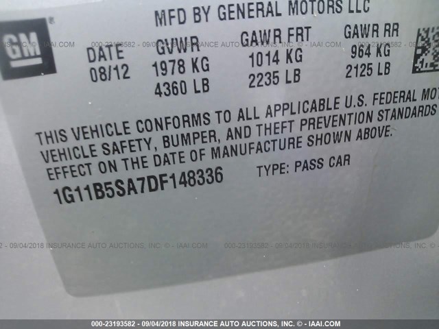 1G11B5SA7DF148336 - 2013 CHEVROLET MALIBU LS Gümüş foto 9