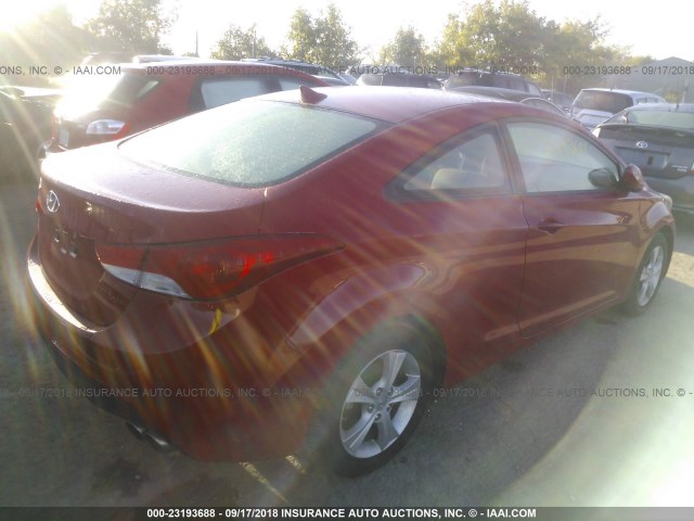 KMHDH6AEXDU008978 - 2013 HYUNDAI ELANTRA COUPE GS/SE RED photo 4