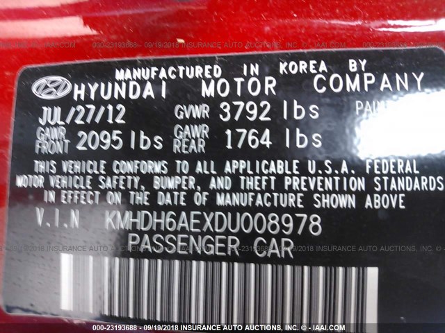 KMHDH6AEXDU008978 - 2013 HYUNDAI ELANTRA COUPE GS/SE RED photo 9