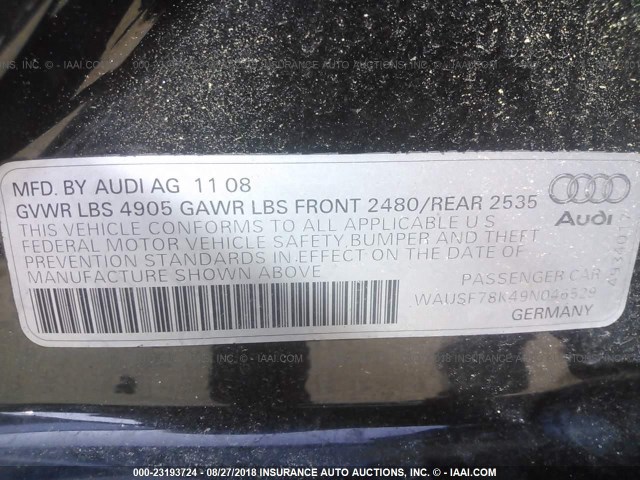 WAUSF78K49N046529 - 2009 AUDI A4 PREMIUM PLUS BLACK photo 9