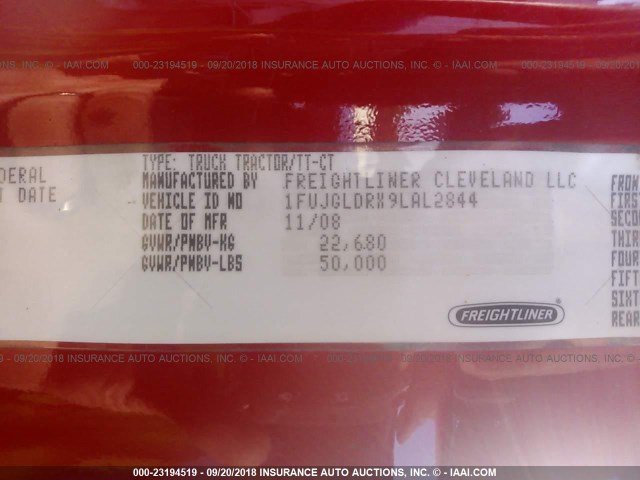 1FUJGLDRX9LAL2844 - 2009 FREIGHTLINER CASCADIA 125  RED photo 10