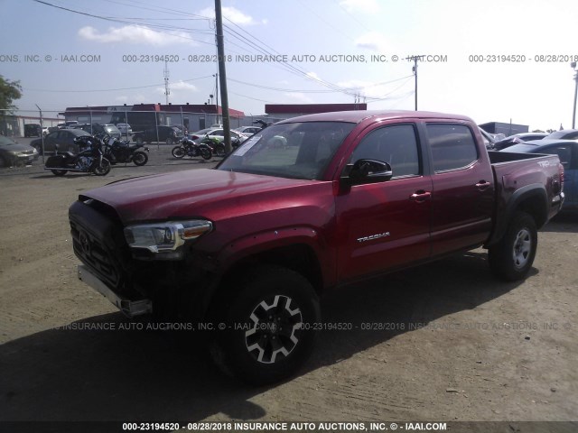 3TMCZ5AN9GM011340 - 2016 TOYOTA TACOMA DBL CAB/SR/SR5/TRD SPT/OR RED photo 2