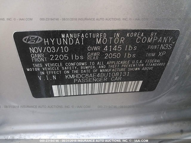 KMHDC8AE4BU108131 - 2011 HYUNDAI ELANTRA TOURING GLS/SE SILVER photo 9