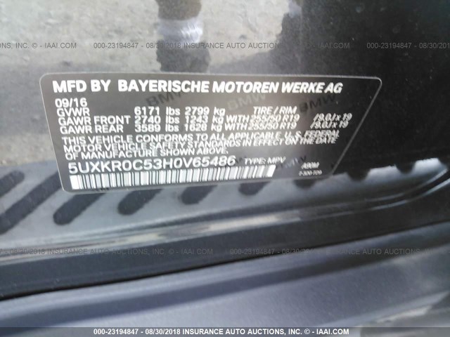 5UXKR0C53H0V65486 - 2017 BMW X5 XDRIVE35I BLACK photo 9