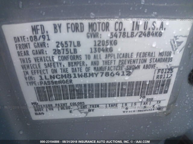 1LNCM81W8MY786412 - 1991 LINCOLN TOWN CAR EXECUTIVE BLUE photo 9