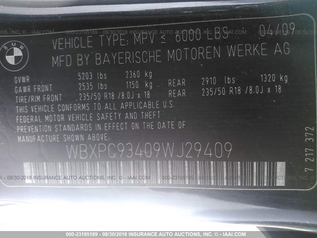 WBXPC93409WJ29409 - 2009 BMW X3 XDRIVE30I BLACK photo 9