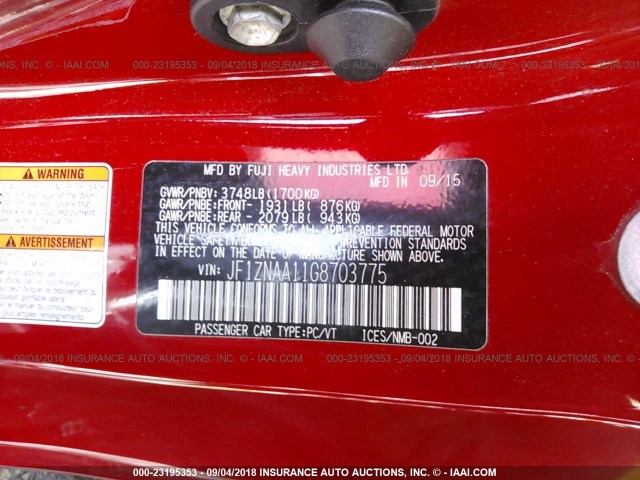 JF1ZNAA11G8703775 - 2016 TOYOTA SCION FR-S RED photo 9