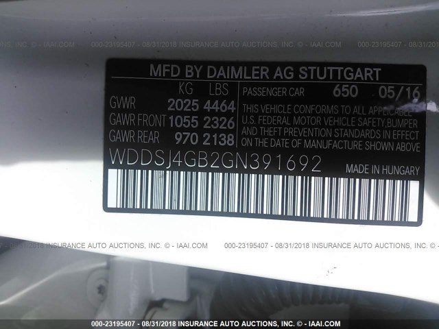 WDDSJ4GB2GN391692 - 2016 MERCEDES-BENZ CLA 250 4MATIC WHITE photo 9