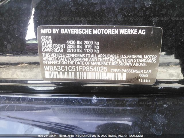WBA3C1C51FP854025 - 2015 BMW 328 I SULEV BLACK photo 9