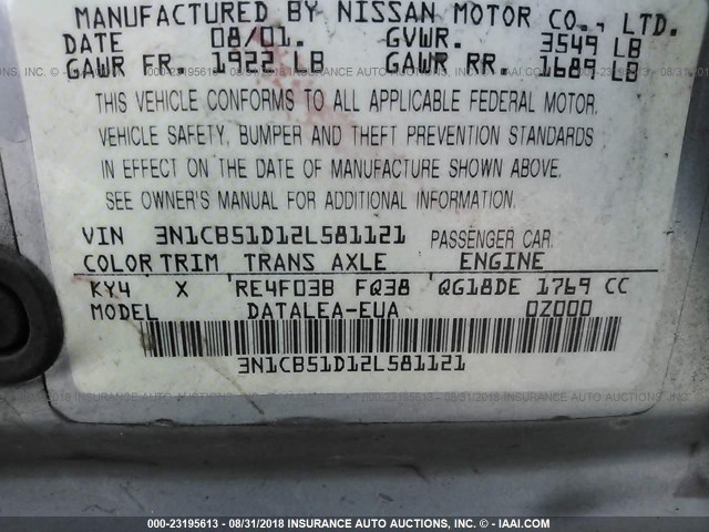 3N1CB51D12L581121 - 2002 NISSAN SENTRA XE/GXE RED photo 9