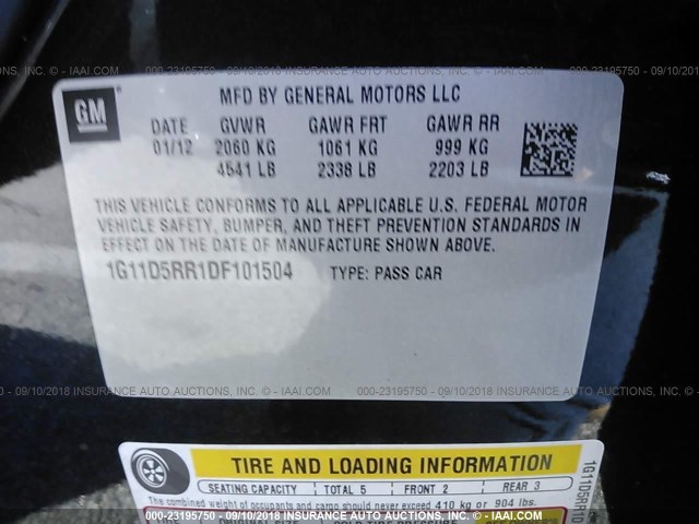 1G11D5RR1DF101504 - 2013 CHEVROLET MALIBU 1LT BLACK photo 9