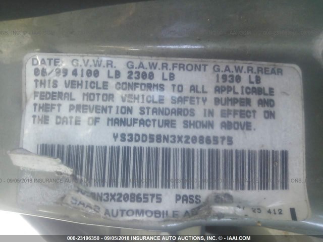 YS3DD58N3X2086575 - 1999 SAAB 9-3 S GREEN photo 9