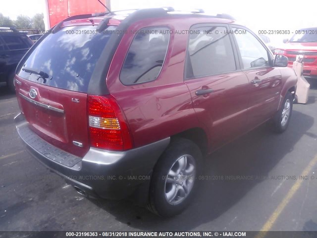 KNDJE723X77397398 - 2007 KIA SPORTAGE EX/LX RED photo 4