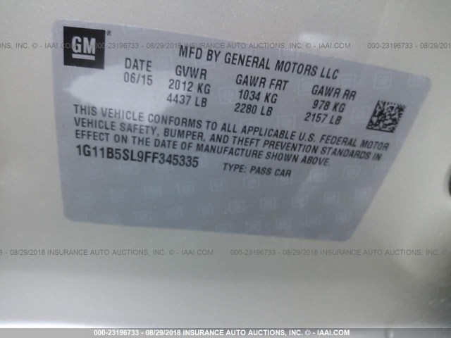 1G11B5SL9FF345335 - 2015 CHEVROLET MALIBU LS 棕色 照片 9