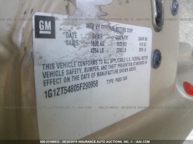 1G1ZT54805F290958 - 2005 CHEVROLET MALIBU LS Qızıl foto 9