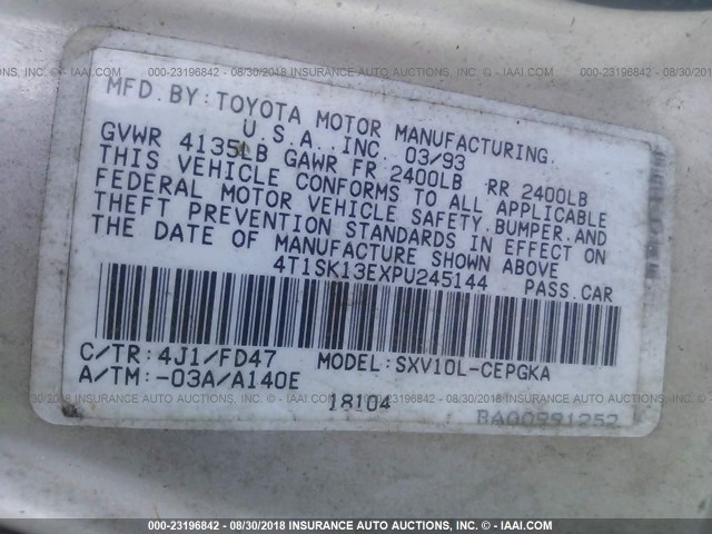 4T1SK13EXPU245144 - 1993 TOYOTA CAMRY XLE GOLD photo 9