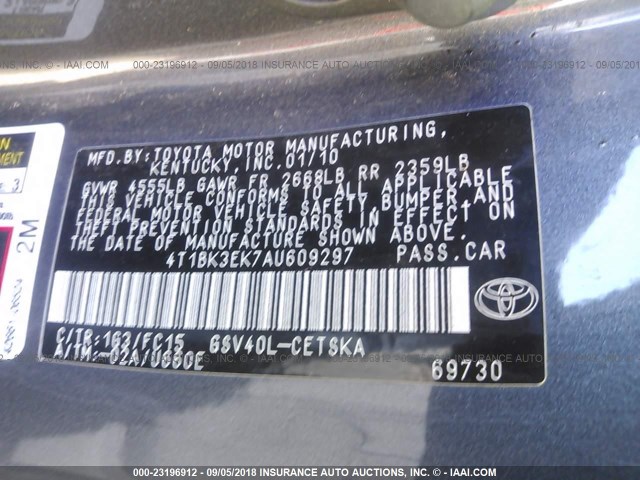 4T1BK3EK7AU609297 - 2010 TOYOTA CAMRY SE/LE/XLE GRAY photo 9
