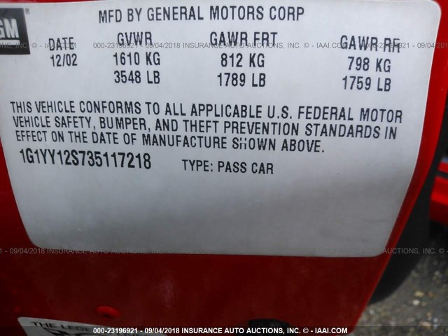 1G1YY12S735117218 - 2003 CHEVROLET CORVETTE Z06 RED photo 9