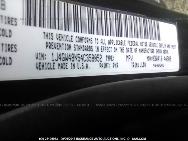 1J4GW48N54C358052 - 2004 JEEP GRAND CHEROKEE LAREDO/COLUMBIA/FREEDOM 黑色 照片 9