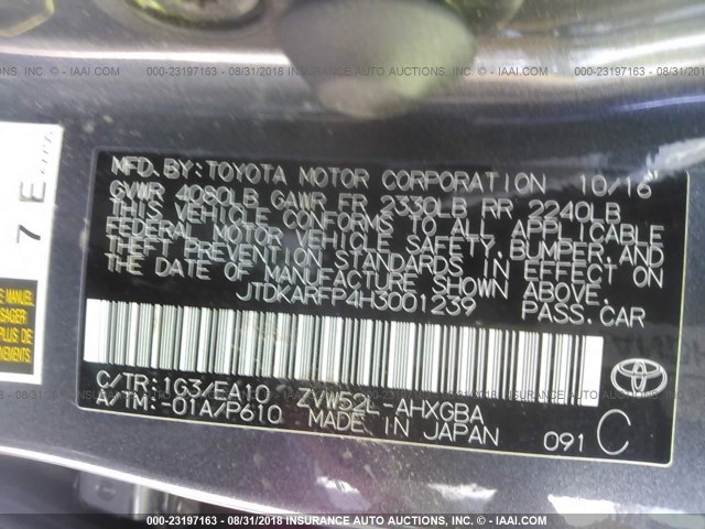 JTDKARFP4H3001239 - 2017 TOYOTA PRIUS PRIME  GRAY photo 9